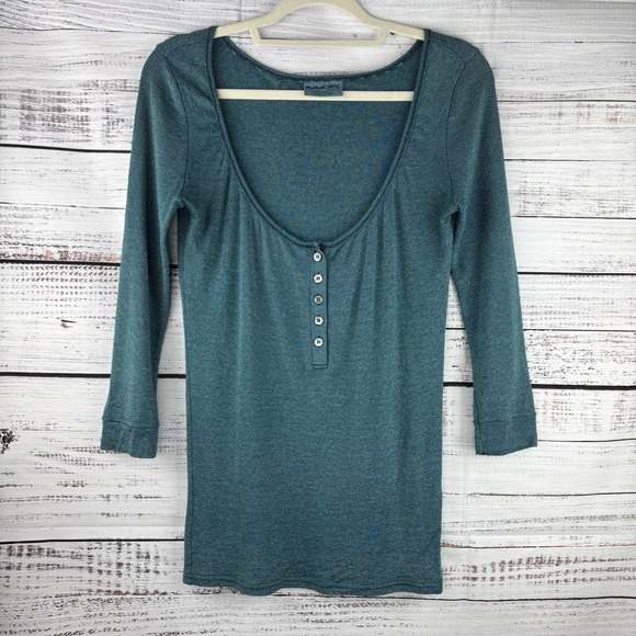 Michael Stars womens Small Green metallic scoop neck Made in USA Stretchy Flawed - Picture 1 of 12